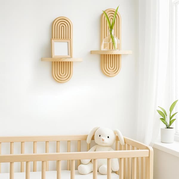 Boho Rainbow Arch Floating Shelves - 2-Pack Handmade Solid Wood Wall Storage for Nursery Living Room Bedroom