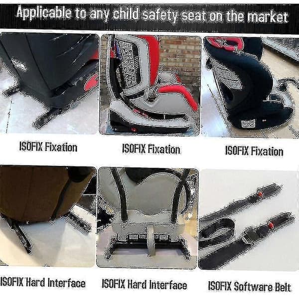 Universal beslagssæt til autostol, kompatibel med ISOFIX-seleforbindelser, sort -j Zy
