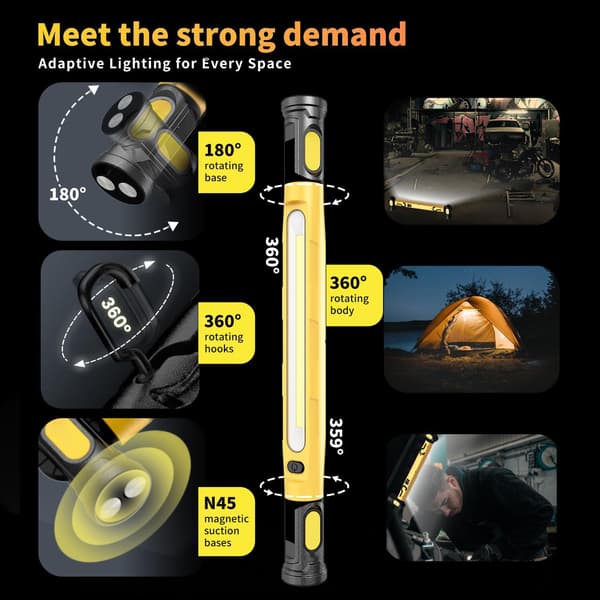 Work Lamp - Inspection Lamp with Magnet - Rechargeable Work Lamp - Rechargeable Magnetic LED Work Lamp - Multifunctional Outdoor Work Lamp