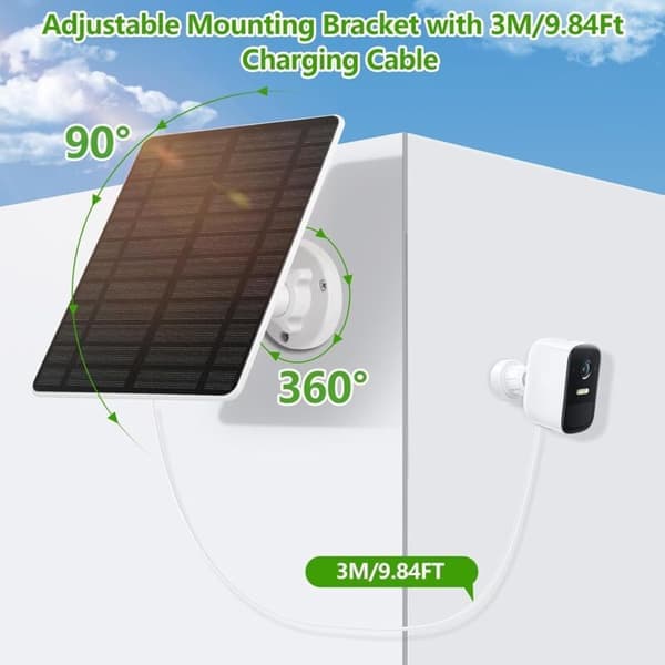 Eufy GuKKK 5W solcellepanel for kamera, 5V solcellepanel med USB-C-port, mikro-USB-adapter, IP65 vanntett
