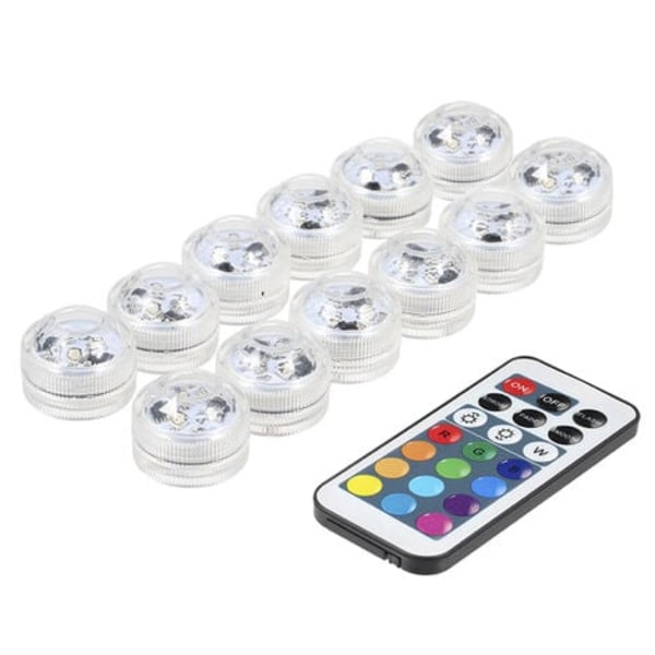 Mini färgglad RGB LED dyklampa IP68 vattentät med fjärrkontroll, 12 st RUIOIU