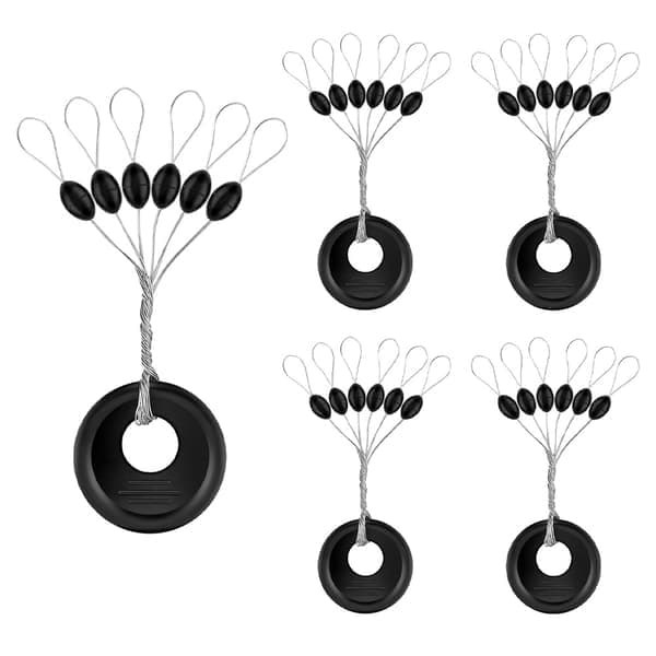 600 Pieces Medium Fishing Rubber Float Beads, Stopper, 6 in 1 Black Float Sinker Stops