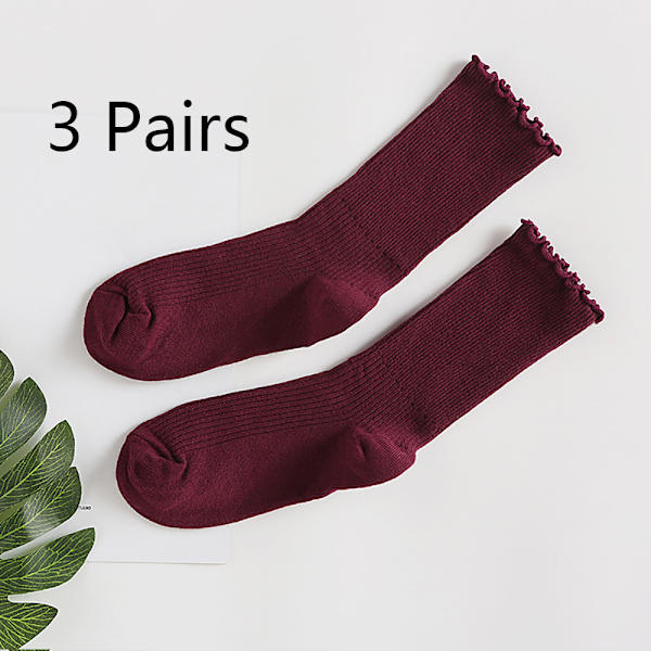 Damstrumpor. Volang Turn-Cuff Casual Ankle Socks Andas Cool Knit Cotton Lettuce Crew Frilly Sock 3 Pack