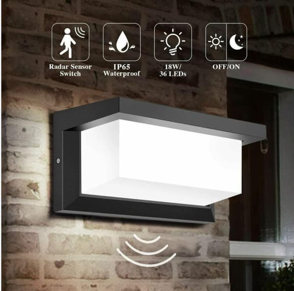 Outdoor LED Wall Light with Motion Sensor, 18W IP65 Waterproof Outdoor Lighting with Radar Sensor