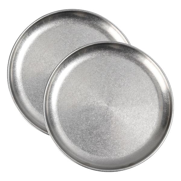 Rostfria tallrikar Set med 2 Metall middagstallrikar Snacktallrik, Campingtallrik, Nöttertallrik, Godisfat, Splitterskyddad