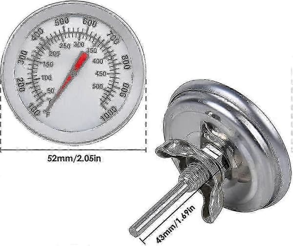 Grilltermometer i rustfritt stål - 500°C/1000°F Analog ovnstermometer for pizzaovner, griller og vedfyrt matlaging_DP