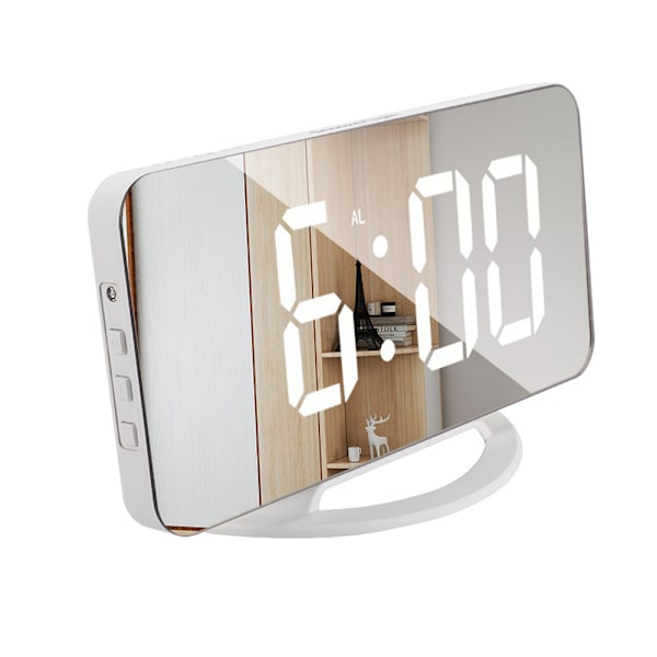 Digital väckarklocka, väckarklockor för sovrum, stor display spegelyta väckarklocka med USB-laddare 12/24H, automatisk dimmerläge, för kontor sovrum