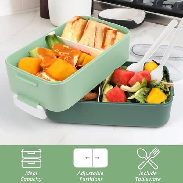 Lunch Box - Lunch Box for Adults - Lunch Box for Kids - Divided Lunch Box - Large 2-Layer Box - Pink - 1600ml - Suitable for Work/School - Vegetables