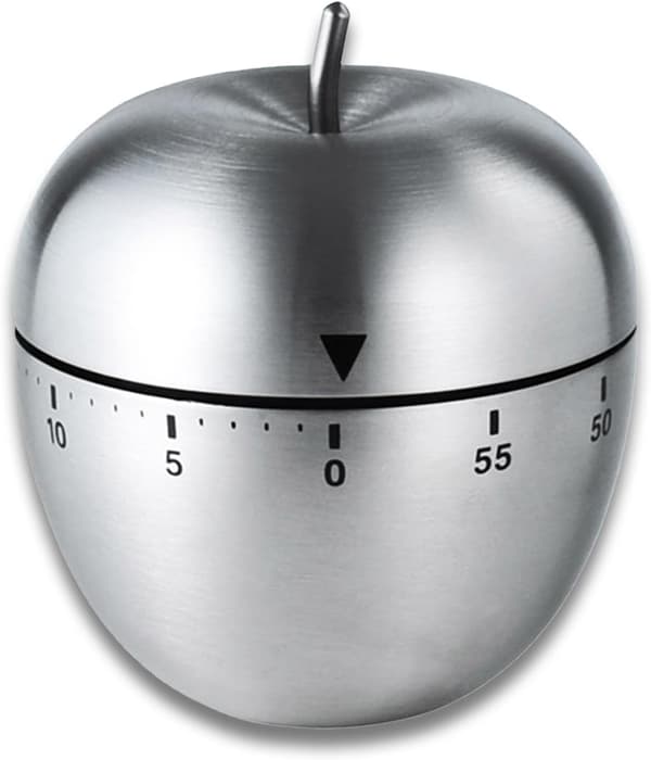 Kökstimer för matlagning, 60 minuters mekanisk timer - Inga batterier krävs, rostfritt stål äppelformad söt nedräkningsklocka för matlagning, inlärning