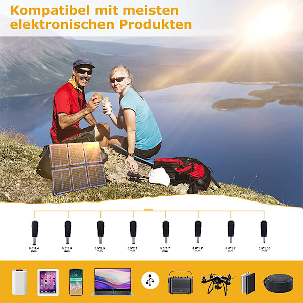 Hopfällbara 30W bärbara solpaneler med 5V USB & 12V DC för camping, mobiltelefon, surfplatta och 5-12V-enheter