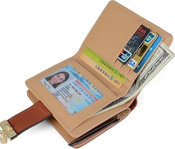 Damplånbok Läder Mellanstor Plånbok Löv Bifold Kort Myntfack