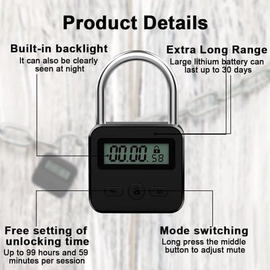 Time Lock - Digital Time Lock - Smart Time Lock with LCD Display - USB Security Padlock - Heavy-Duty Metal Electronic Timer Lock - Max. 99 Hours