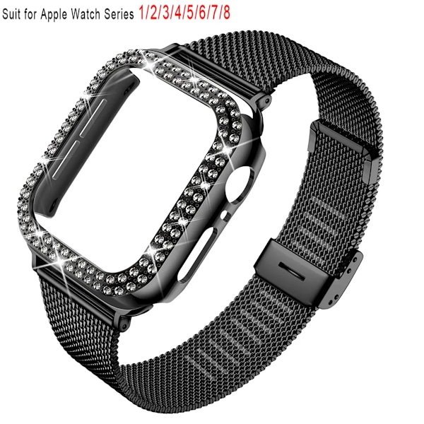 Silm Strap+ Fodral för Apple Watch Armband 40mm 41mm 44mm 45mm 38mm 42mm Correa Meatl Milanese Armband IWatch Serie 3 4 5 6 SE 7 8 Svart Black Black Series 8 7 45MM