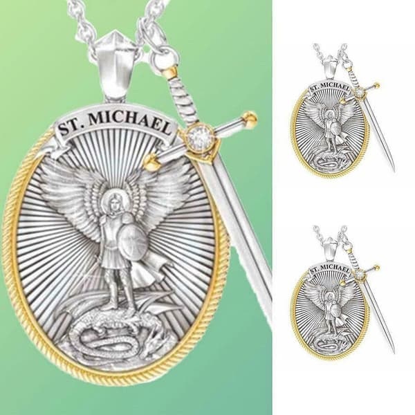Ærkeengel St. Michael Helgen Medaljon Halskæde Vedhæng Engel Beskyttelse, Bøn