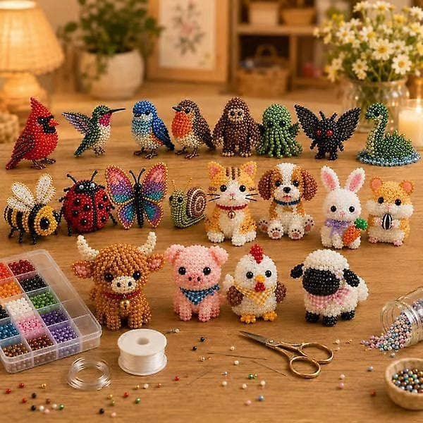 4-piece 3D Beaded Bird DIY Kit, Handmade Animal Craft Set with All Materials and Instructions, Beginner-Friendly Small Bird Bead Art Kit, Fun and A A 1pcs