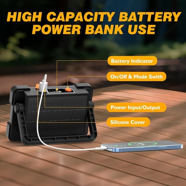 120W Solar Powered Work Light 144 LED Beads 10000 Lumens Four Lighting Modes Suitable for Emergencies Camping and Mechanical Repairs (Black)