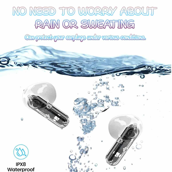 Trådlösa Bluetooth V5.3+EDR Transparency-hörlurar med ENC och LED-strömförsörjningsdisplay Stereo Sound-hörlurar