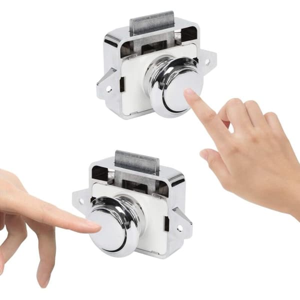 5-piece silver push button for RVs, caravans and recreational vehicles - door lock, cabinet closure