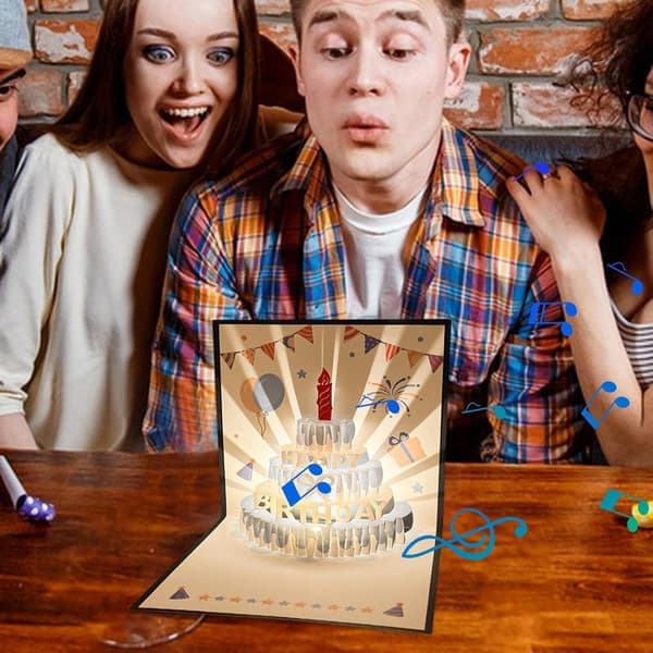 3D pop-up bursdagskort varmt LED-lys bursdagskake musikkort postkort innspillbar velsignelse