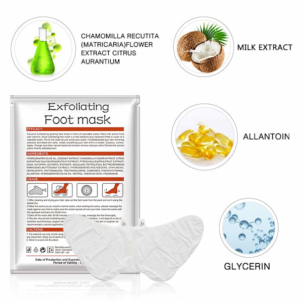 Fotpeeling Mask 3-pack, Kokos Exfolierande Fotmask, Naturlig Exfoliator för Torr Död Hud, Förhårdnader, Reparera Grova Hälar för Män och Kvinnor