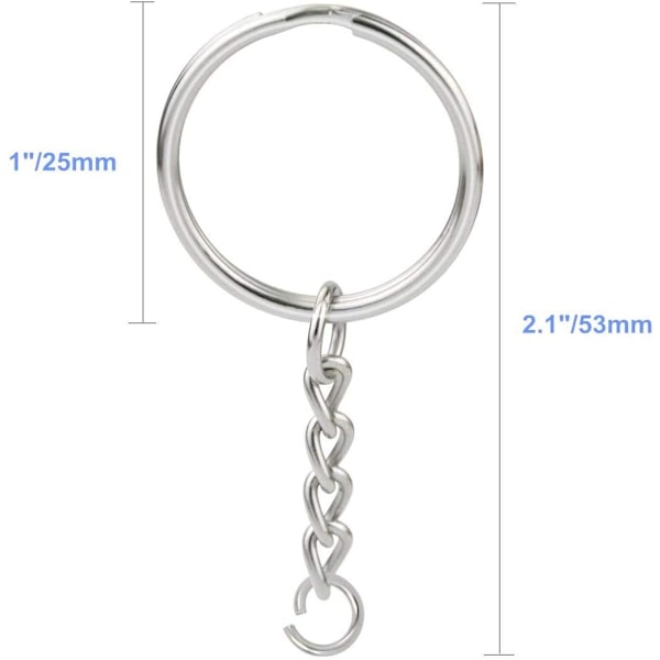 50 st 1 tum/25 mm delade nyckelringar med kedja Silver nyckelring, nyckelringsdelar med öppen hoppa ring och anslutning 50Pcs 50Pcs