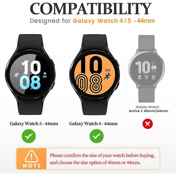 Heltäckande Skal Samsung Galaxy Watch 4 / 5 (44mm) Härdat Glas 9 Svart