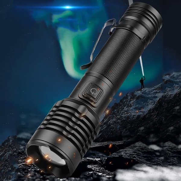Rechargeable LED Flashlight USB Charged Battery Powered Portable Torch for Home Security IPX4 Water Resistant Bright Black