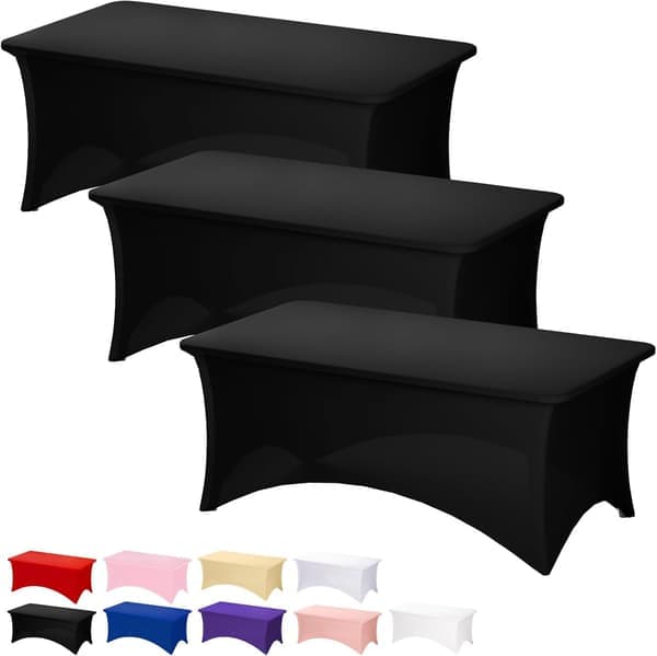 3-pack Black Tablecloth for 6FT Rectangular Tables Rectangular Tablecloths Stretch Spandex Fitted Table Covers 6FT for Parties Trade Shows Banquet