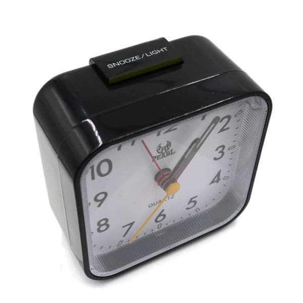 Silent Analog Alarm Clock Table Clock Square Desk Clock Quartz Clock with Snooze and Luminous Black Black