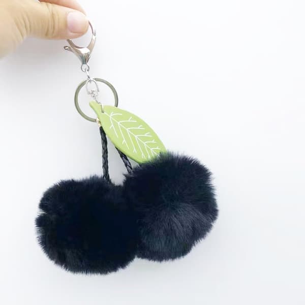 Nyckelring med fuskpälsboll, fluffig väskberlock, bilväskberlock, körsbärssvart Cherry Black