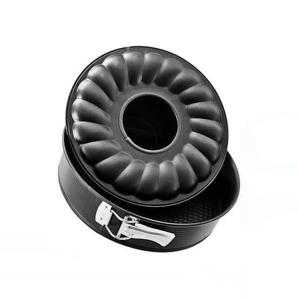 Black Metal Springform Pan and Cake Tin, Removable 24 cm Double Steel Bottom Pan with Teflon Non-Stick Coating