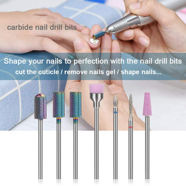 7 st nagelborr för akrylnaglar - 3/32 elektrisk nagelborr
