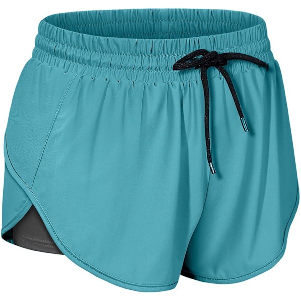 Dam Shorts med dragsko i midjan, löparshorts med innerficka, damshorts med dubbla lager, dragsko, elastisk midja, sportsshorts