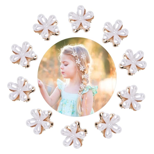 10 st små mini pärlkloklämmor med blomdesign, söta konstgjorda luggklämmor Dekorativa hårtillbehör för flickor