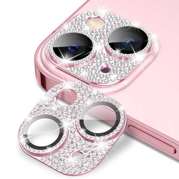 iPhone 13/13 Mini Kamerabeskyttelse Hærdet Glas Bling Rosa pink