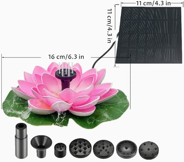 tommer flydende blomster solcelle springvand fuglebad, delt solcellepanel med 6 dyser, lotusdekoration til dam, have, gård, pool vandfunktion