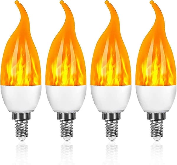4-pakning 3W E14 LED-flammepære, dekorativ lampe med 3 lysmoduser