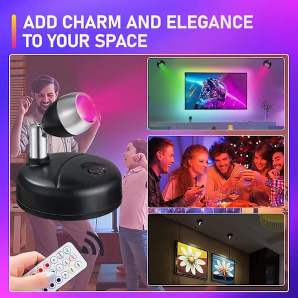 2-pack Mini RGB Battery Operated Spotlights for Indoor Use with Remote Control