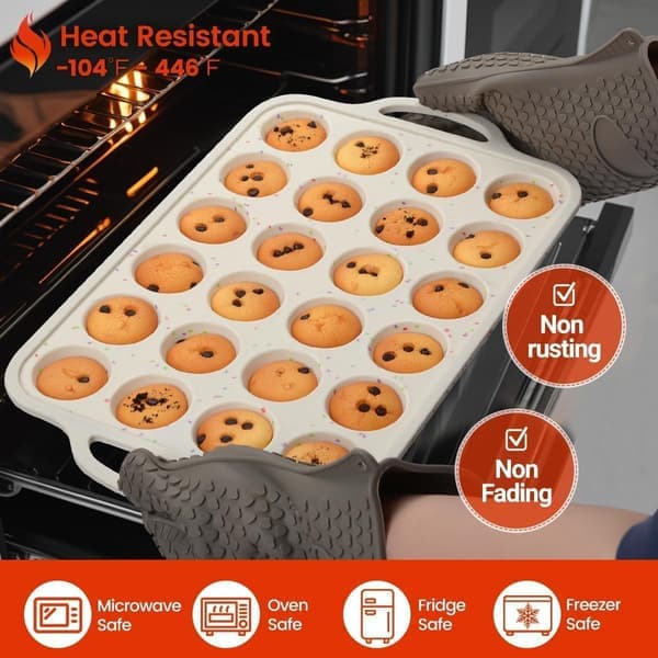 2-pack Mini Muffin Pan Reinforced Frame Mini Cupcake Molds 24 Cups Nonstick Mini Muffin Silicone Molds with Handles
