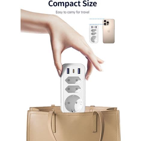 EU-pluggadapter strømskinne – perfekt for kontor og reise, pluggadapter, hvit