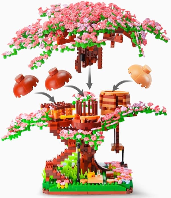 Mini Bonsai Kirsebærblomst Træ Byggeklodser Sæt, Sakura Bota