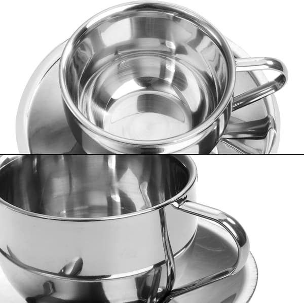 4-pak kaffekopsæt i rustfrit stål, 6 oz kaffekrus med ske og underkop, dobbeltvæggede espressokrus til kaffe, latte, te, mælk