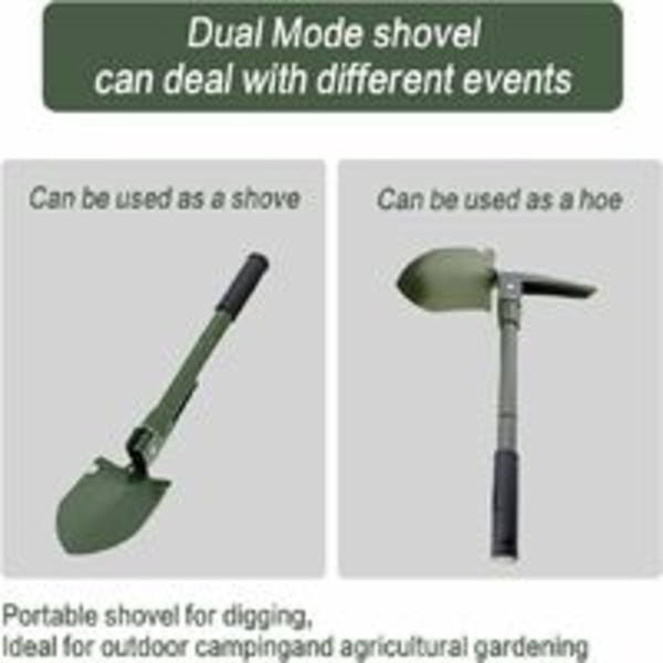 Camping spade, hopfällbar spade, Mini bärbar militär överlevnadsspade med hacka/hacka/såg/öppnare/kompass, multifunktionellt verktyg för camping,
