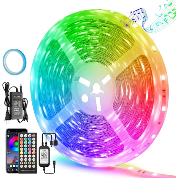 LED-ljusremsor, 50ft/15m smarta LED-ljusremsor, musik synkroniserande färgförändrande SMD5050 RGB-ljusremsa inbyggd mikrofon, Bluetooth APP+fjärrkontrollerade LED