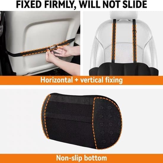 Back Cushion - Lumbar Support Cushion - Backrest Cushion - Lumbar Pillow - Height Adjustable - With Straps - Elastic Foam - Car - 40x19x8cm - Black