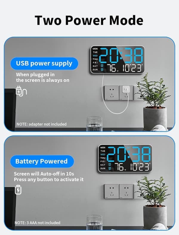8.4-inch Large Digital Wall Clock LED Alarm Clock Large Digits Date Temperature Daylight Saving Time Modern Desk Decoration.