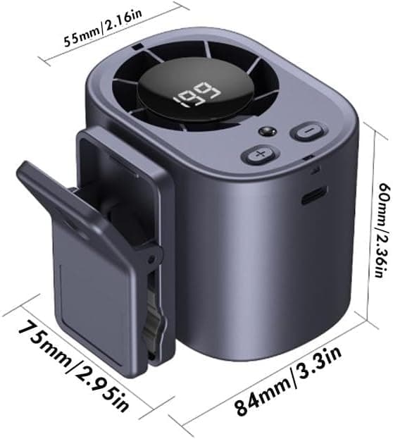 Bil Clip Ventilator 1500mAh LED Display 199 Hastigheder 360° Justerbar USB Genopladelig Mini Køleventilator til Rejser og Køretøjsbrug Grå Grey