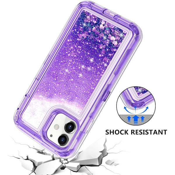 Skyddande fodral för iPhone 11 Glitter, flytande Bling Quicksand 3 i 1 Hybrid stöttålig stöttålig hård stötfångare mjukt genomskinligt gummiskydd