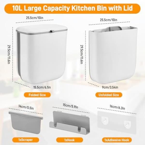 Under-sink hanging bin, 10 L, with odor-proof lid, foldable, perfect for bathroom, camping and caravans (white)