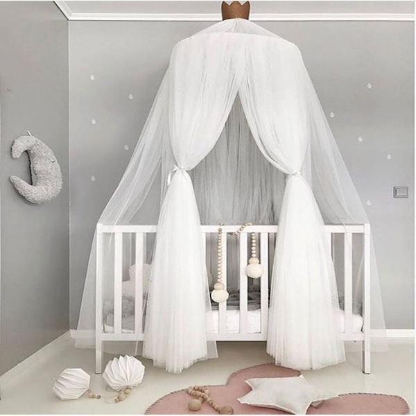 Fashion barra sänghimmel baby säng, 100% polyestertyg romantisk sänghimmel, myggnät för barn för läsning, lek, tält, hängande gardin för